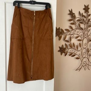 Fall faux suede knee length skirt with big pockets and full zipper 8